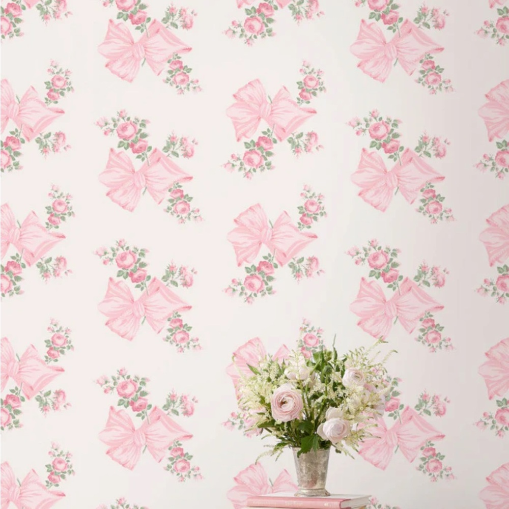 LoveShackFancy Pink Floral Bow Wallpaper Peel and Stick